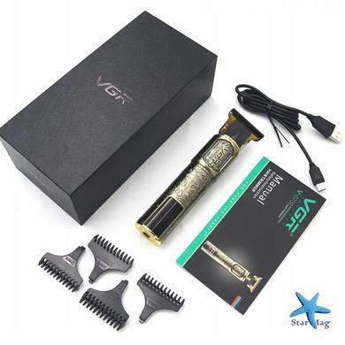 Триммер VGR V-073 аккумуляторный для бороды и волос ∙ Аккумуляторная машинка для стрижки от USB + 4 насадки VGR V-073