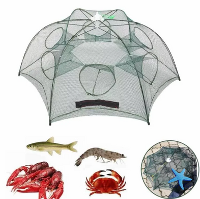 Автоматическая рыболовная сеть – ловушка на 6 отверстий для ловли рыбы, раков, креветок ∙ Складная рыболовная верша “паук”
