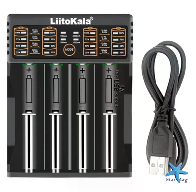 Универсальное зарядное устройство LiitoKala Lii-402 для аккумуляторов 18650, AA, AAA, Li-Ion, Ni-MH, Ni-Cd ∙ Интеллектуальное 4-канальное ЗУ с LCD дисплеем и функцией Power Bank