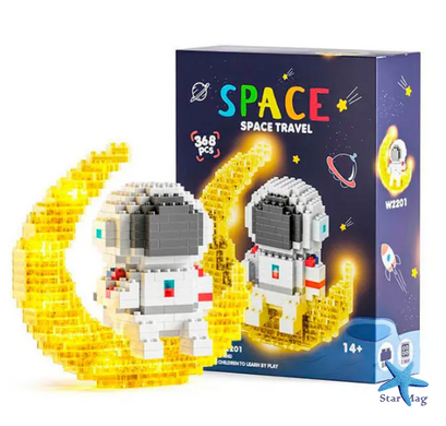Мини конструктор Space Travel Астронавт на Луне с LED подсветкой и встроенным аккумулятором, 368 деталей