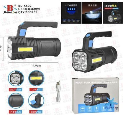 Ручной фонарь Bailong BL X502 &bull; Мощный фонарь с COB-светом и USB зарядкой