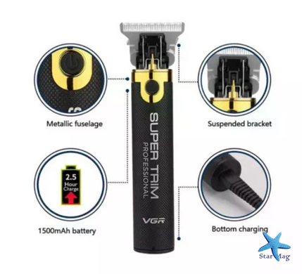 Машинка для стрижки VGR V-082 для волос и бороды &bull; Аккумуляторный триммер с USB-зарядкой, насадками 1/2/3 мм и лезвиями из нержавеющей стали