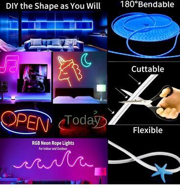 Неонова світлодіодна стрічка LED Neon Strip 5 м &middot; Неоновий RGB гнучкий шнур з керуванням від телефону