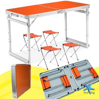 Стіл алюмінієвий Посилений з 4 стільцями складаний для пікніка · Стіл – валіза розкладна туристична зі стільцями