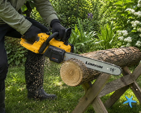 Акумуляторна ланцюгова пила Electric Saw DT-1291 16" з 2 акумуляторами жовта &bull; Електропила по дереву Electric Saw DT-1291 з шиною 16 дюймів і двома АКБ жовта
