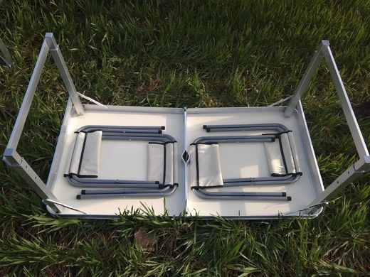 Стол алюминиевый Усиленный с 4 стульями складной для пикника · Стол – чемодан раскладной туристический со стульями