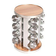 Набір ємностей для спецій Spice Wood Carousel ∙ Карусель - спецівниця на підставці ∙ 16 скляних баночок