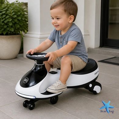 Детский электромобиль-бибикар SMT-1099 белый 12 В &bull; Одноместная аккумуляторная машинка-каталка с музыкой, LED-фарой и подсветкой для катания дома и во дворе