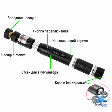 Лазерная указка высокой мощности Laser pointer YL-303 ∙ Мощный зеленый лазер – луч с аккумулятором