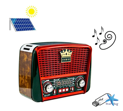 Радіоприймач GOLON RX-BT455S Solar USB із сонячною батареєю ∙ Портативна радіоколонка GOLON RX-BT455S Solar USB для дому