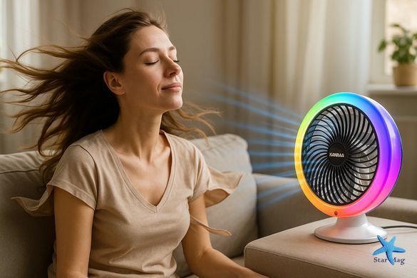 Настольный вентилятор с подсветкой Mini fan VU-04 &bull; Мини-вентилятор с батареей 1200 мАч LED подсветкой и 3 режимами обдува