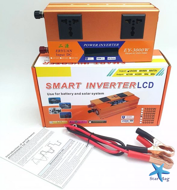 Перетворювач напруги LCD SMART 3000W 12V/24V у 220V &bull; Автомобільний інвертор з дисплеєм для дому, авто та резервного живлення