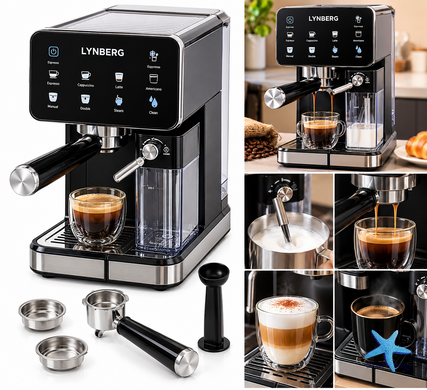 Автоматична кавомашина Lynberg Cafe Lux 20K LB5803 3000 Вт &bull; Кавомашина Lynberg Cafe Lux 20K LB5803 20 бар з капучинатором і сенсорним керуванням