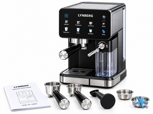 Автоматична кавомашина Lynberg Cafe Lux 20K LB5803 3000 Вт &bull; Кавомашина Lynberg Cafe Lux 20K LB5803 20 бар з капучинатором і сенсорним керуванням