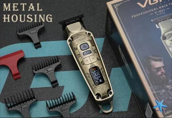 Машинка для стрижки VGR V-901 &bull; Триммер для волосся з дисплеєм і 4 насадками 1600 мАг