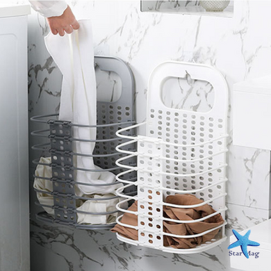 Підвісний складний кошик для білизни Grand laundry basket у ванну кімнату з ручкою та гачками