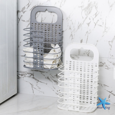 Подвесная складная корзина для белья Grand laundry basket в ванную комнату с ручкой и крючками