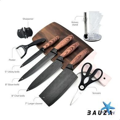 Набір кухонних ножів 4 шт + ножиці та овочечистка Kitchen utensils HA-177 ∙ Кухонний набір ножів HA-177