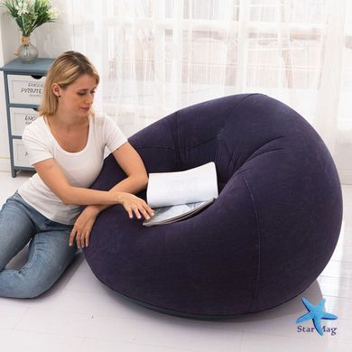 Надувне крісло-мішок Inflatable Sofa чорне &bull; М&rsquo;яке надувне крісло-пуф 110х110х85 см для дому, дачі, відпочинку та пікніка