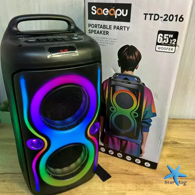 Bluetooth колонка Portable Party Speaker TTD-2016 &bull; Портативна бездротова акустична система TTD-2016 з караоке, LED-підсвіткою, USB, FM-радіо та акумулятором