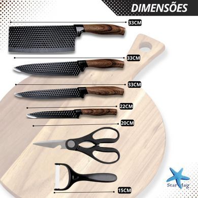 Набір кухонних ножів 4 шт + ножиці та овочечистка Kitchen utensils HA-177 ∙ Кухонний набір ножів HA-177