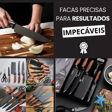 Набір кухонних ножів 4 шт + ножиці та овочечистка Kitchen utensils HA-177 ∙ Кухонний набір ножів HA-177