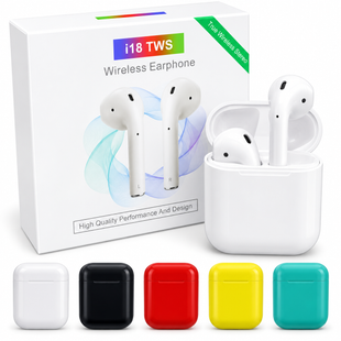 Бездротові навушники i18 TWS &bull; Bluetooth навушники i18 TWS з мікрофоном, сенсорним керуванням і зарядним кейсом