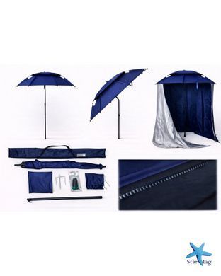 Рыбацкий зонт 2 м JTG2025-3blue синий с клапаном, наклоном, стенкой, чехлом и крючками &bull; Туристический зонт для рыбалки и отдыха на природе