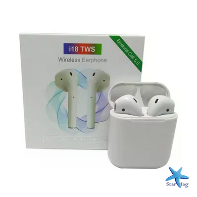 Бездротові навушники i18 TWS &bull; Bluetooth навушники i18 TWS з мікрофоном, сенсорним керуванням і зарядним кейсом