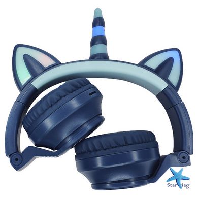 Бездротові Bluetooth навушники Єдиноріг з котячими вушками та ріжком STN-27 з LED підсвіткою