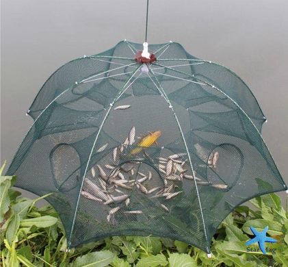 Автоматична рибальська сітка – пастка на 8 отворів для лову риби, раків, креветок ∙ Складана рибальська верша “павук”