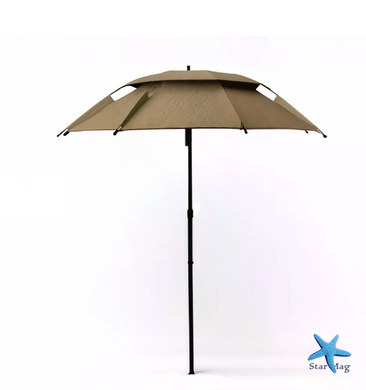 Рыбацкий зонт 2 м JTG2025-3khaki хаки с клапаном, наклоном, стенкой, чехлом и крючками &bull; Туристический зонт для рыбалки и отдыха на природе