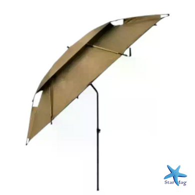 Рыбацкий зонт 2 м JTG2025-3khaki хаки с клапаном, наклоном, стенкой, чехлом и крючками &bull; Туристический зонт для рыбалки и отдыха на природе