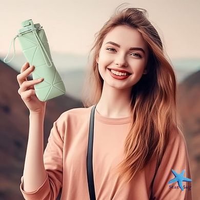 Складная силиконовая бутылка для воды 600 мл &bull; Компактная спортивная бутылка для туризма, тренировок, прогулок, школы и путешествий