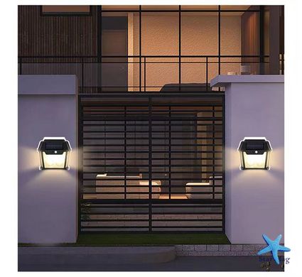 Уличный фонарь на солнечной батарее с датчиком движения HW 999-2W Solar Interaction Wall Lamp · Настенный наружный светильник · 3 режима освещения