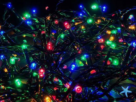 Гірлянда нитка 300led warm 100-10 led флеш на чорному дроті ∙ Провід гірлянда кульки 300 led