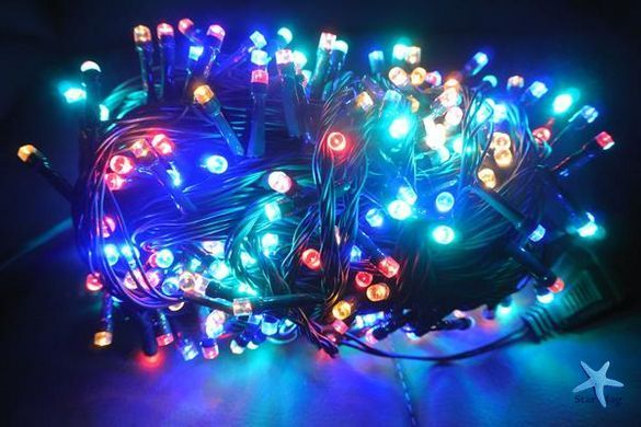 Гірлянда нитка 300led warm 100-10 led флеш на чорному дроті ∙ Провід гірлянда кульки 300 led