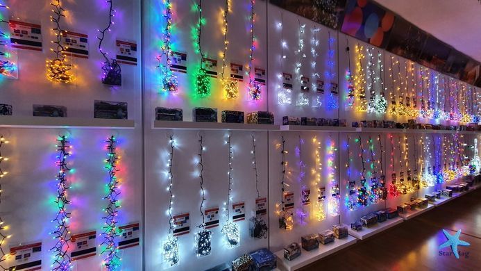 Гірлянда нитка 300led warm 100-10 led флеш на чорному дроті ∙ Провід гірлянда кульки 300 led