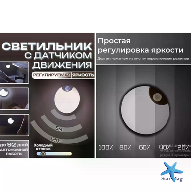 Круглый аккумуляторный LED-светильник AND HA-183 с датчиком движения &bull; Автономный настенный ночник с магнитным креплением для дома, коридора, шкафа и лестницы