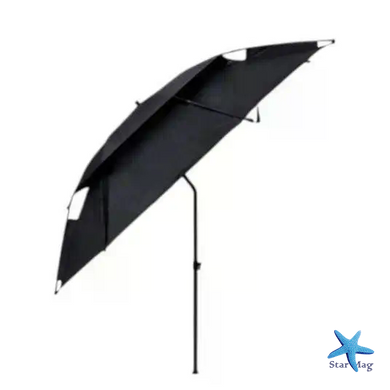 Рыбацкий зонт 2 м JTG2025-3black черный с клапаном, наклоном, стенкой, чехлом и крючками &bull; Туристический зонт для рыбалки и отдыха на природе