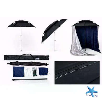 Рыбацкий зонт 2 м JTG2025-3black черный с клапаном, наклоном, стенкой, чехлом и крючками &bull; Туристический зонт для рыбалки и отдыха на природе