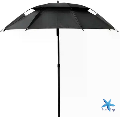 Рыбацкий зонт 2 м JTG2025-3black черный с клапаном, наклоном, стенкой, чехлом и крючками &bull; Туристический зонт для рыбалки и отдыха на природе