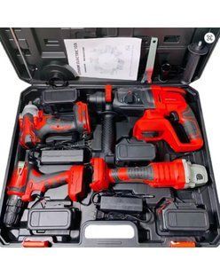 Акумуляторний набір електроінструмента MA754 4 в 1 24V з 2 АКБ 1300 mAh RED &bull; Універсальний комплект MA754 шуруповерт, гайковерт, перфоратор і кутова шліфмашина для дому, гаража та ремонту