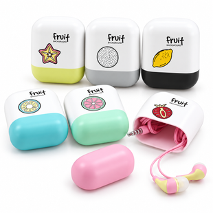 Дротові навушники Keeka Fruit MC-125 &bull; Вакуумна гарнітура Keeka Fruit MC-125 з мікрофоном, mini-Jack 3,5 мм і кейсом, асорті 6 видів