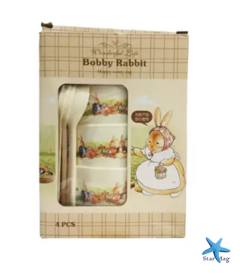 Дитячий набір посуду Bobby Rabbit 4 тарілки з ложечками ∙ Набір дитячих тарілок Bobby Rabbit