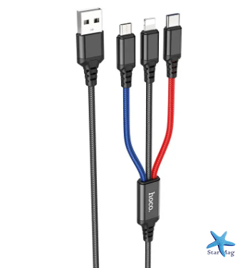 Кабель HOCO X76 Combo 3-in-1 Lightning / Micro-USB / Type-C ∙ Зарядний універсальний USB провід шнур 3 в 1 для заряджання Android / iPhone