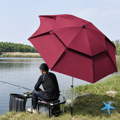 Рыбацкий зонт 2 м JTG2025-1darkred бордовый с вентиляционным клапаном, чехлом и крючками &bull; Туристический зонт для рыбалки и отдыха на природе