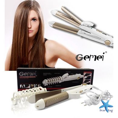 Плойка-утюжок Gemei GM 2961 для укладки и завивки волос | Выпрямитель | Щипцы для завивки 2в1
