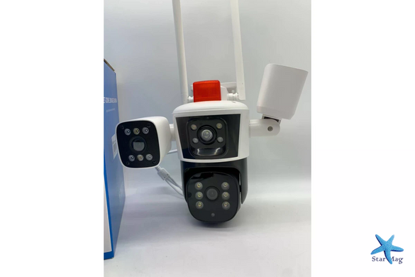 Поворотная уличная IP WiFi камера 12MP с 3 линзами и приложением Yoosee &bull; Погодозащитная камера видеонаблюдения для дома, двора, дачи, склада и наружного контроля