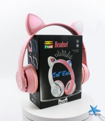 Дитячі бездротові Bluetooth навушники Cat Y47 з мікрофоном та котячими вушками, що світяться